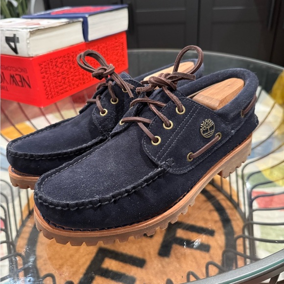 Timberland 3 eye lug sole Men's Dark Blue Suede Boat Shoes - Picture 2 of 6